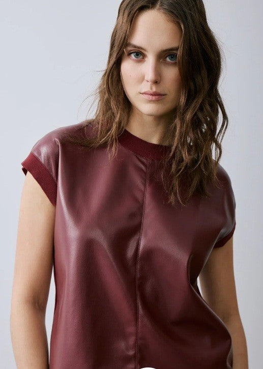 Burgundy Faux Leather Top