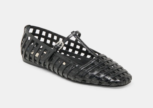 Dolce Vita - Black Leather Latice Ballet Flat