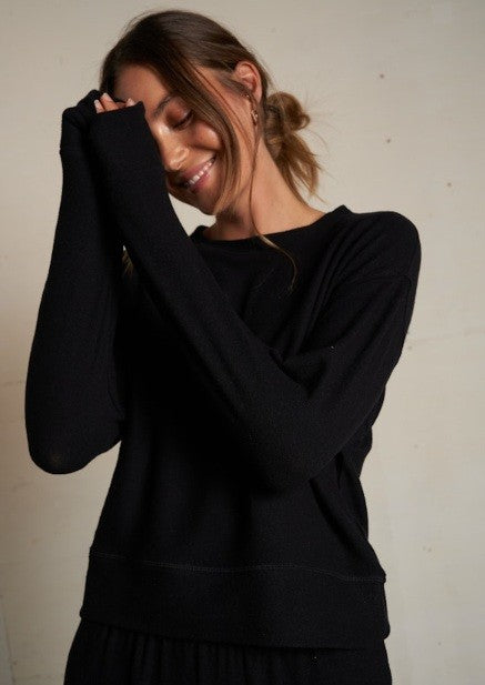 perfectwhitetee - brushed jersey pullover sweater, black
