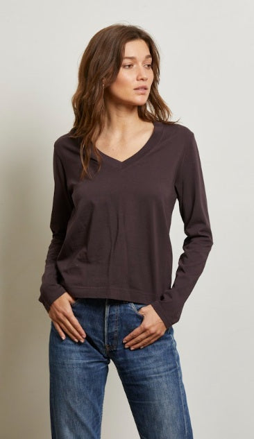 perfectwhitetee - sinatra - cotton long sleeve vneck, cocoa