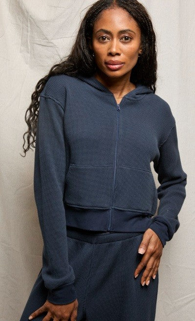 perfectwhitetee - waffle zip hoodie, navy