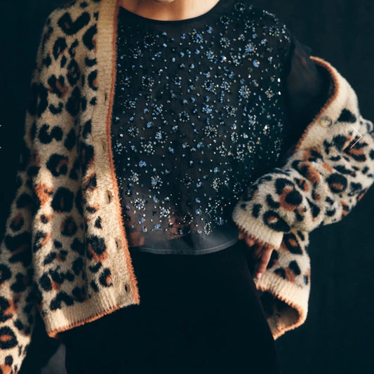 Velvet - Feather Leopard Cardigan