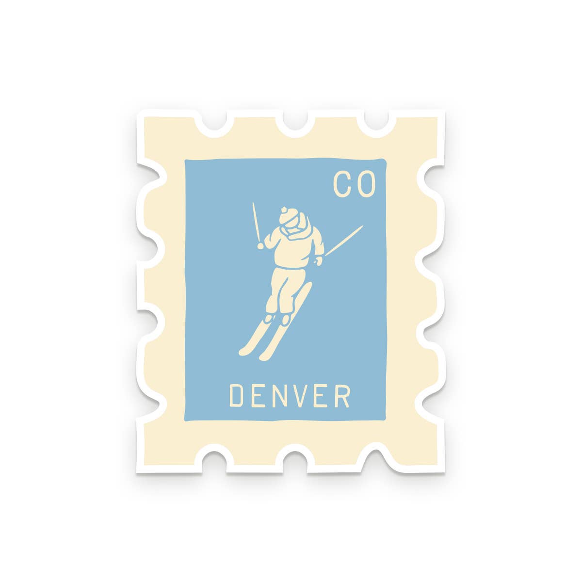 Lake Tahoe Holiday Stamp Vinyl Sticker: Sky Blue, Skier