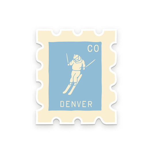 Lake Tahoe Holiday Stamp Vinyl Sticker: Sky Blue, Skier