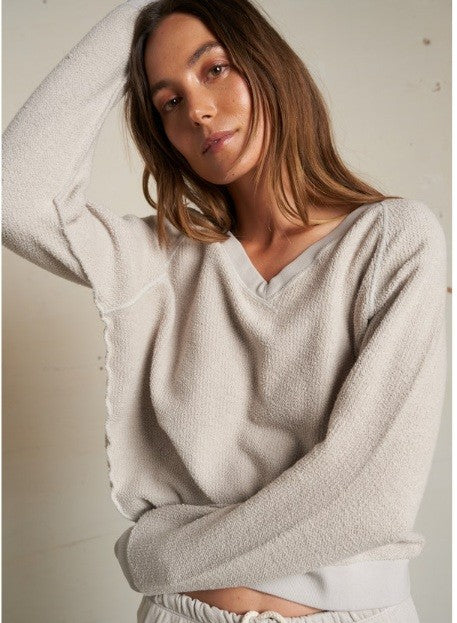 perfectwhitetee - reverse fleece v neck sweatshirt, sugar
